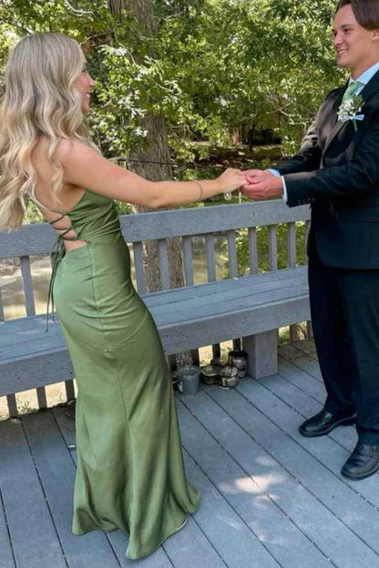 Sexy Backless Dusty Sage V-Neck Sheath Fit Prom Dress