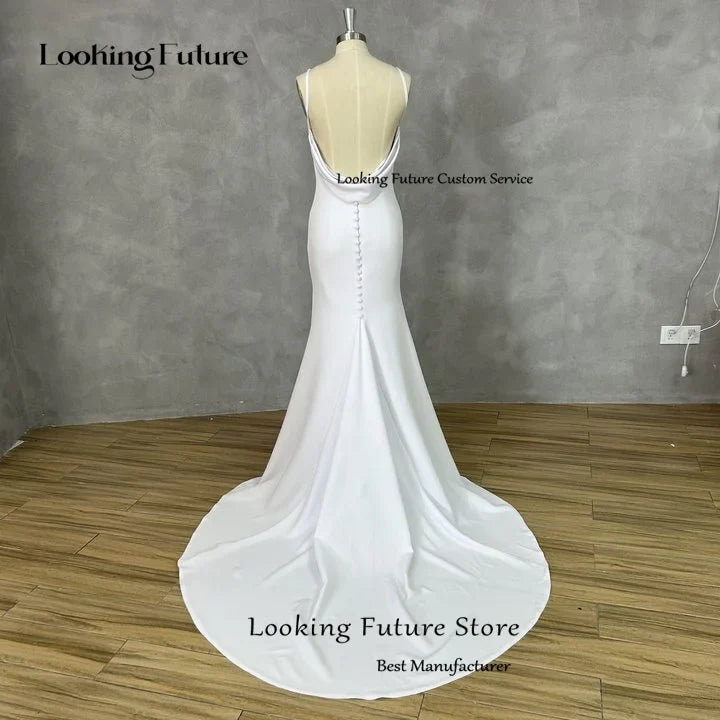 Sexy Mermaid Wedding Dress V-Neck Open Back Beach Gown