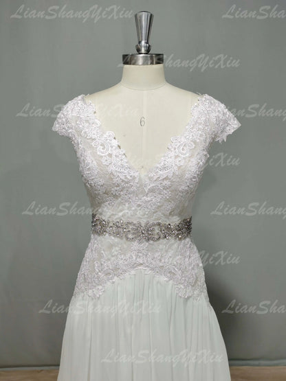 Boho V Neck Wedding Dresses Chiffon Bohemian Gowns Elegant A Line Customized