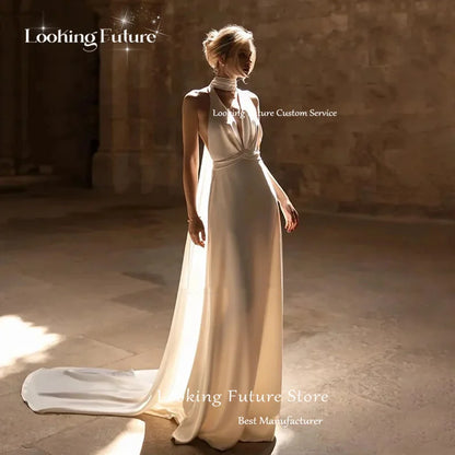 Elegant Mermaid Satin Wedding Dresses For Woman Backless Halter Sleeveless Design
