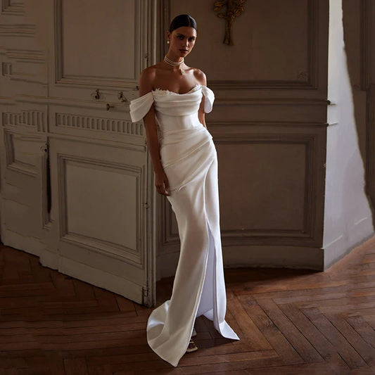 Eightree White Mermaid Wedding Dresses Women Off The Shoulder Lace Bridal Dress Elegant Evening Prom Gowns