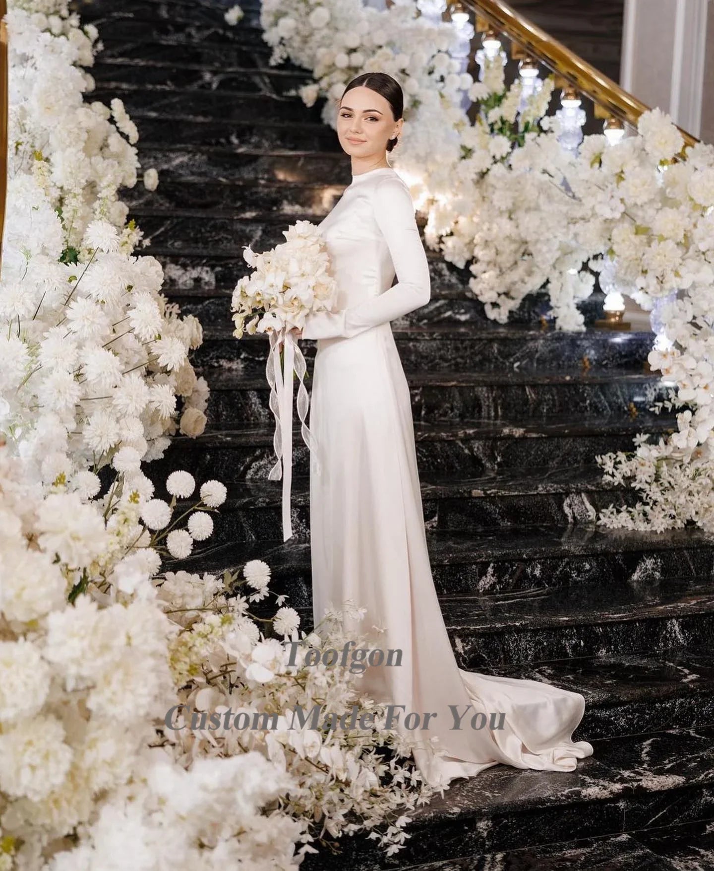 Modest Muslim Wedding Dresses For Bride High Neck Long Sleeves