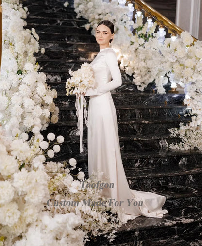 Modest Muslim Wedding Dresses For Bride High Neck Long Sleeves