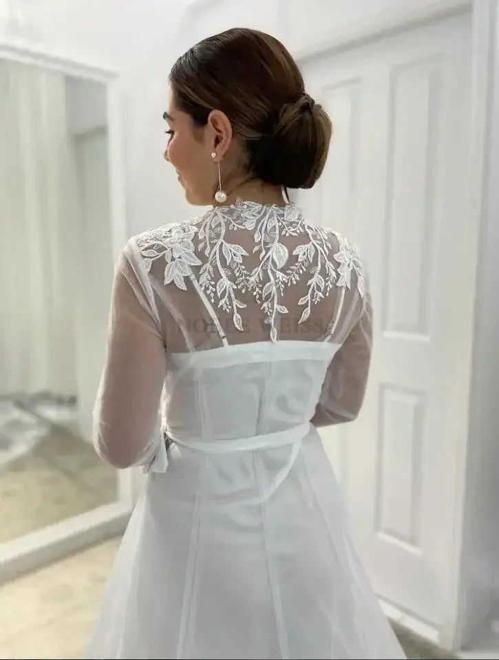 Appliques Long Sleeve Bridal Jacket Elegant Wedding Bolero Shawl Coat