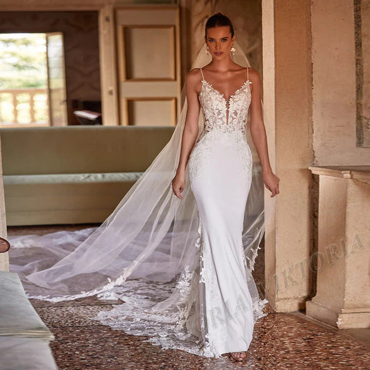 VIKTORIA Vintage Backless Wedding Dresses For Woman Spaghetti Straps Lace Appliques