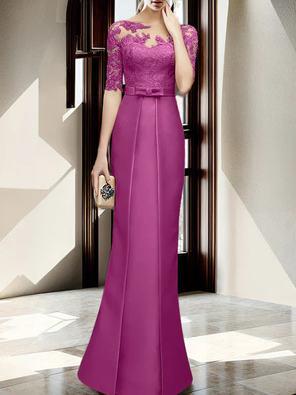 Sheath/column hallucination collar to floor length mother of the bride dress