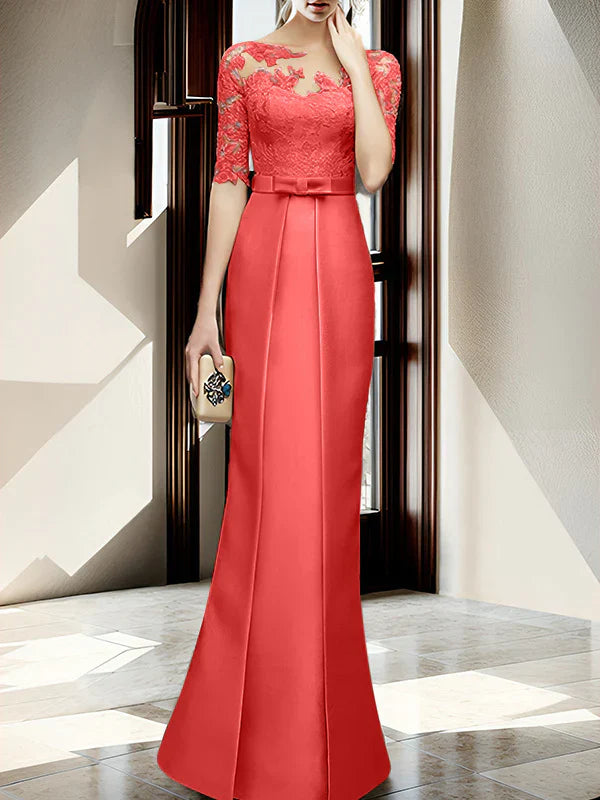 Sheath/column hallucination collar to floor length mother of the bride dress