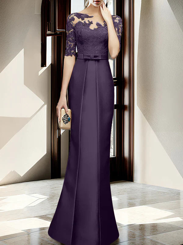 Sheath/column hallucination collar to floor length, mother of the bride dress