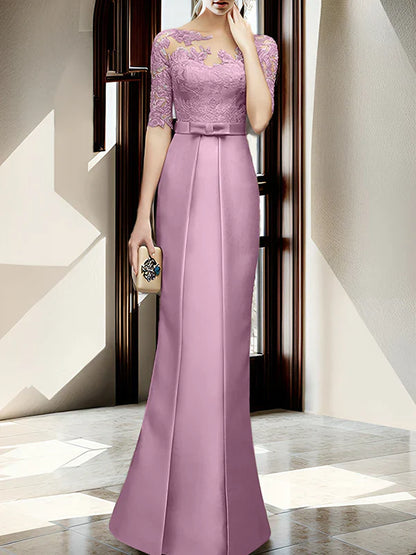 Sheath/column hallucination collar to floor length, mother of the bride dress