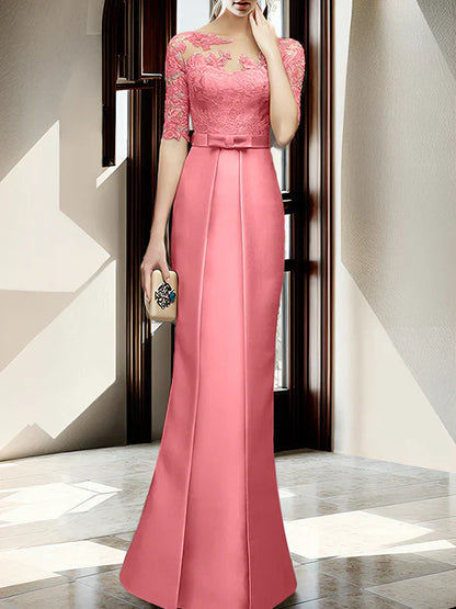 Sheath/column hallucination collar to floor length, mother of the bride dress