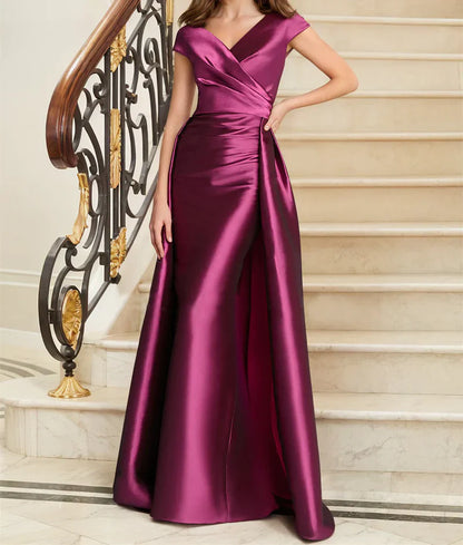Tight fit/straight V-neck sleeveless satin mother of the bride dresses