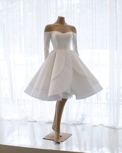 Short Wedding Dresses Ruffle Ball Gown With Long Sleeves
