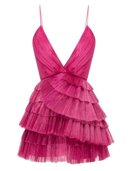 Short homecoming dress Ruffled Spaghetti-Neck Party Sexy Mini Dress, AST1726