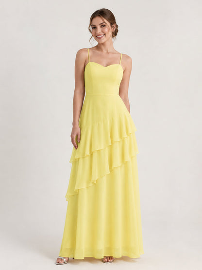 Tiered Ruffle Sweetheart Gown with Lace-Up Back Daffodil