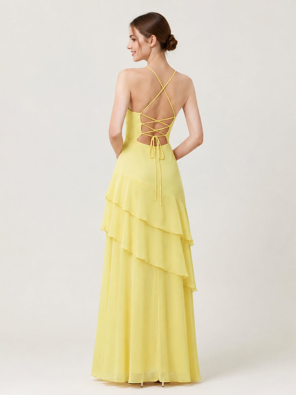 Tiered Ruffle Sweetheart Gown with Lace-Up Back Daffodil
