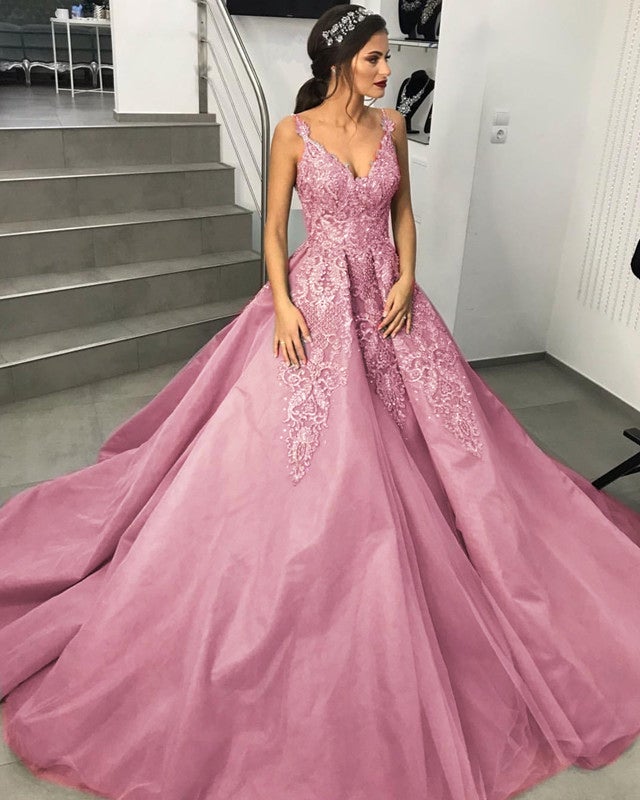 Silver Wedding Dresses Tulle Ball Gown Lace Embroidery