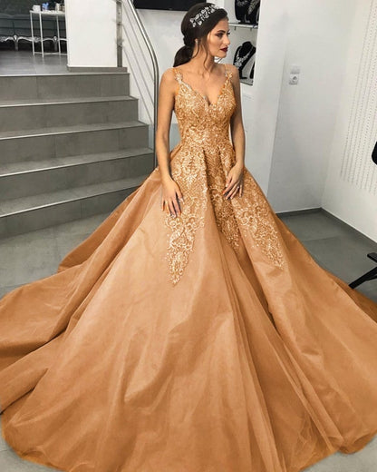 Silver Wedding Dresses Tulle Ball Gown Lace Embroidery