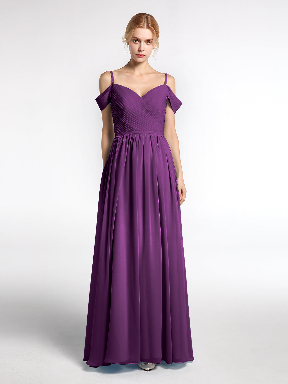 Chiffon Bridesmaid Dress with Pleated Bodice-Grape