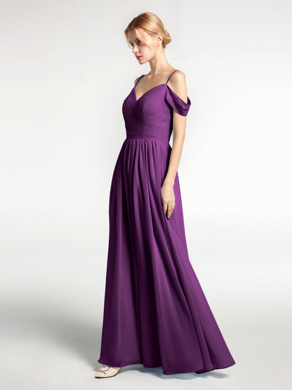 Chiffon Bridesmaid Dress with Pleated Bodice-Grape