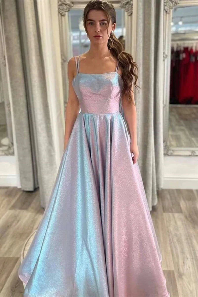 Aimishang Sexy Evening Dresses A Line V Neck Satin Open Back Long Prom Dresses