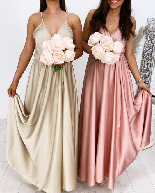 Beach Satin V Neck Bridesmaid Dresses