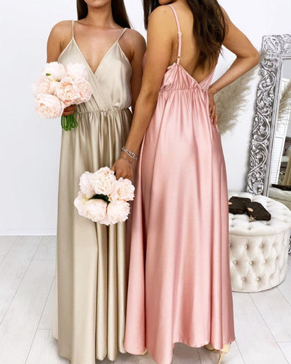 Beach Satin V Neck Bridesmaid Dresses
