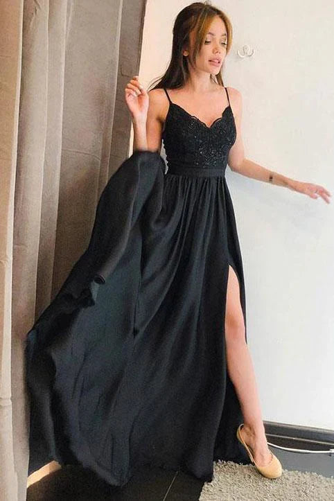 Aimishang Evening Dresses Straps V Neck Lace Prom Dresses Side Slit