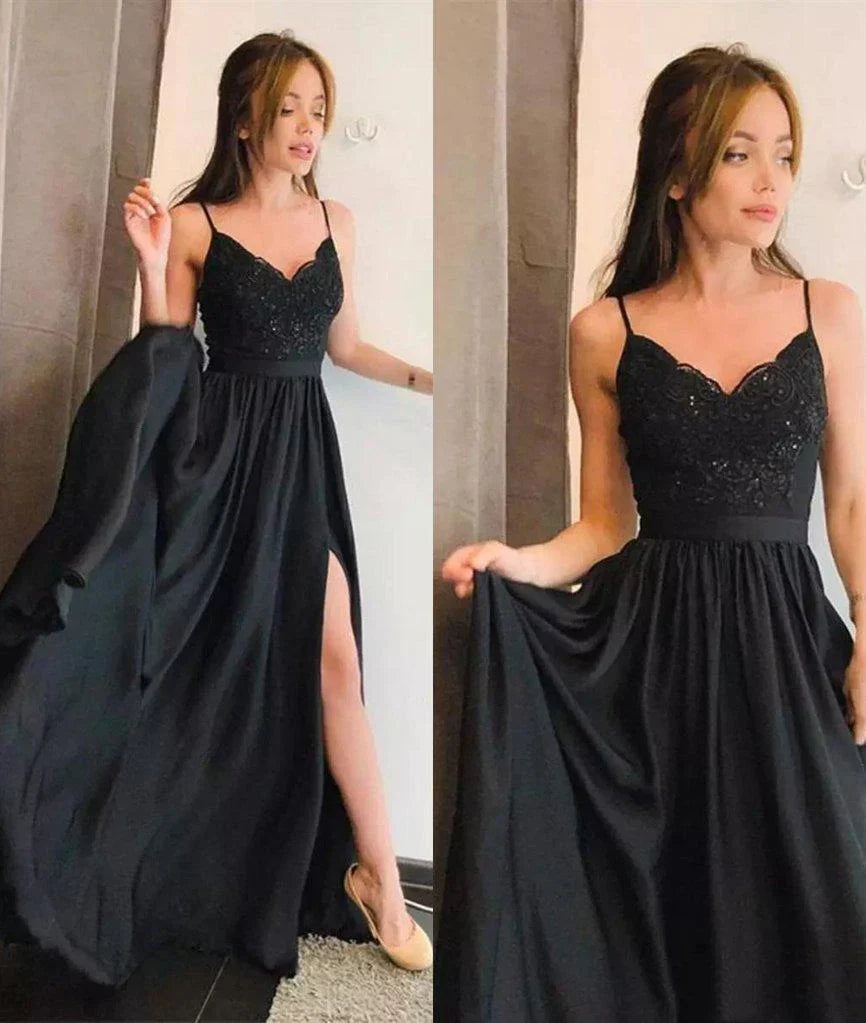 Aimishang Evening Dresses Straps V Neck Lace Prom Dresses Side Slit