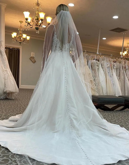 Aimishang Wedding Dress A-Line Spaghetti Straps Court Train Satin