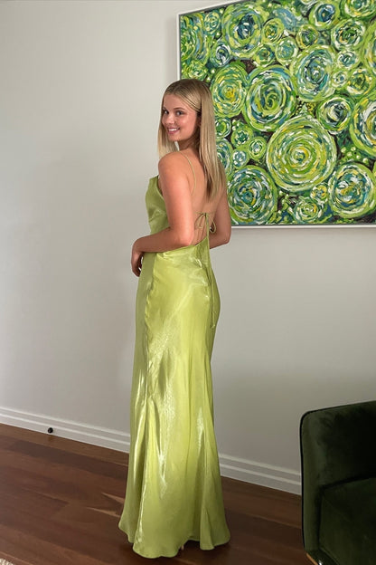 Simple Sheath Spaghetti Straps Light Green Long Party Dresses
