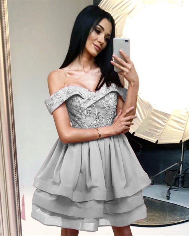 Appliques Off Shoulder Homecoming Organza Ruffles