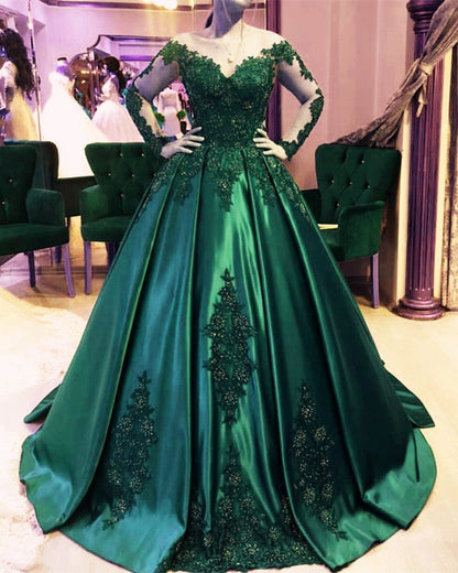 Skin Color Neckline Satin Ball Gown Wedding Dress For Bride