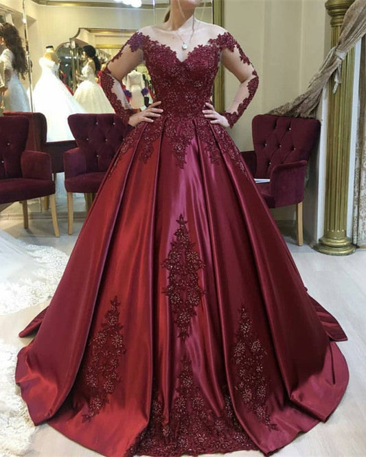 Skin Color Neckline Satin Ball Gown Wedding Dress For Bride