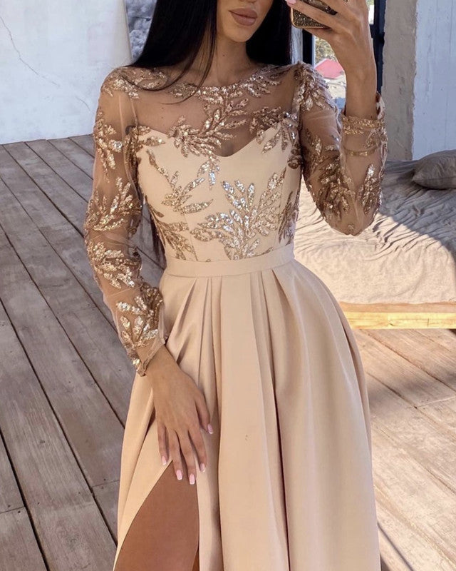 Long Sleeves Champagne Bridesmaid Dresses