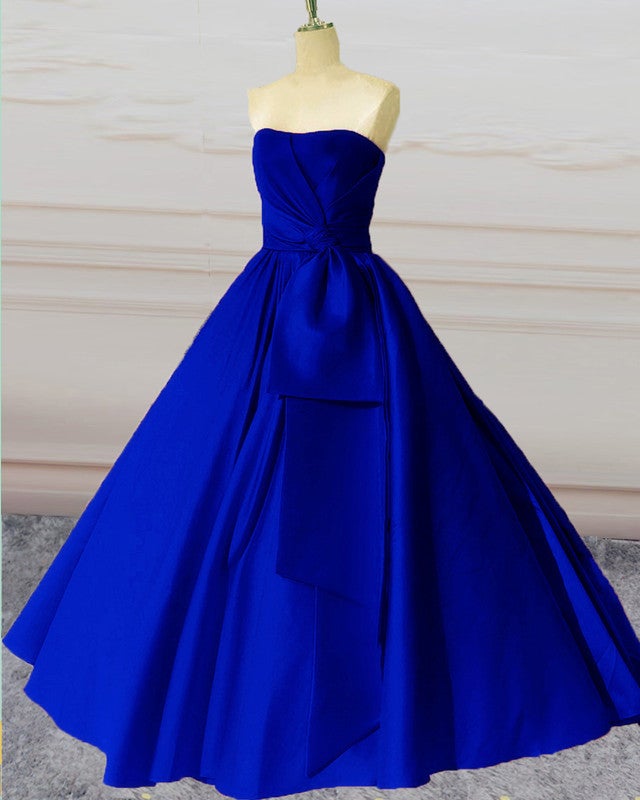 Sleeveless Ball Gown Satin Dresses With Bow Sashes