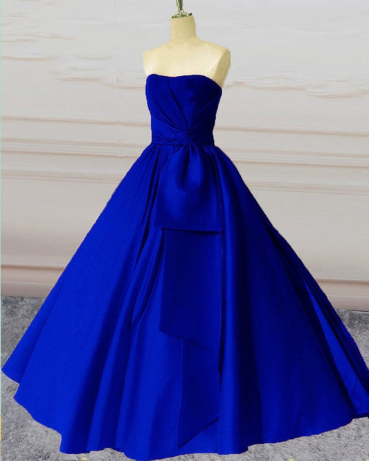 Sleeveless Ball Gown Satin Dresses With Bow Sashes