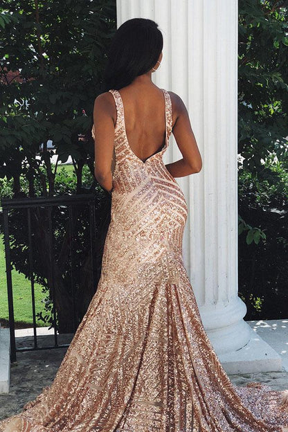 Aimishang Prom Dresses Mermaid Long Straps V Neck Sleeveless Backless Evening Dresses