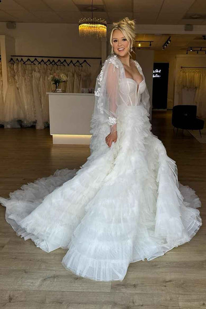 Luxury White Sweetheart Neckline A Line Tulle Long Bridal Gown