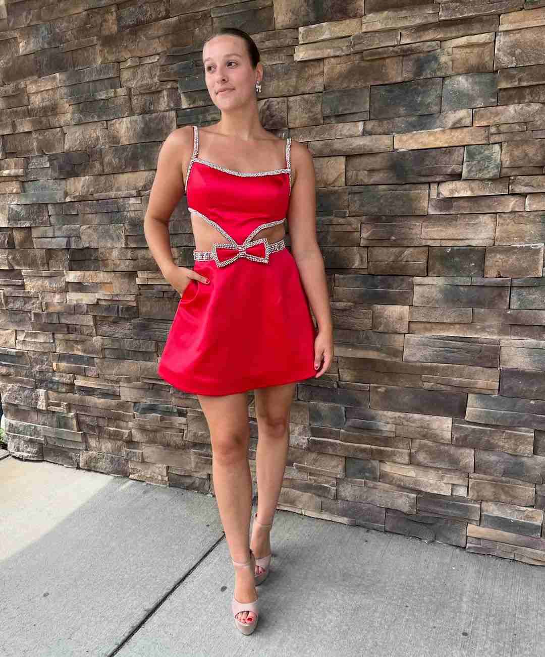 A-Line Side Cutout Homecoming Dress with Rhinestone
