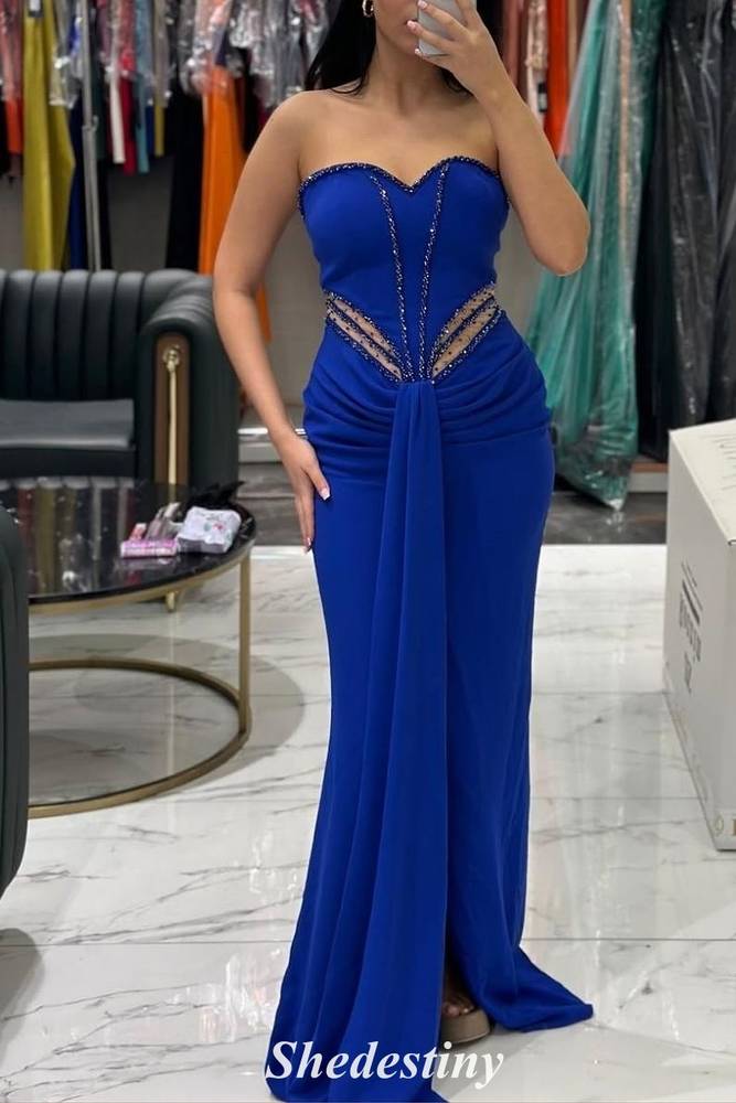 Mermaid Strapless Black Cutout Prom Dress with Rhinestone