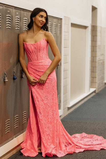 Lavender Lace Strapless Corset Wrap Maxi Dress