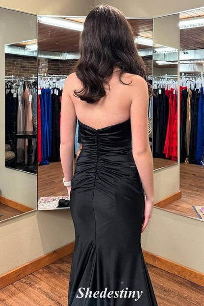 Satin Black Sweetheart Keyhole Mermaid Slit Prom Dress