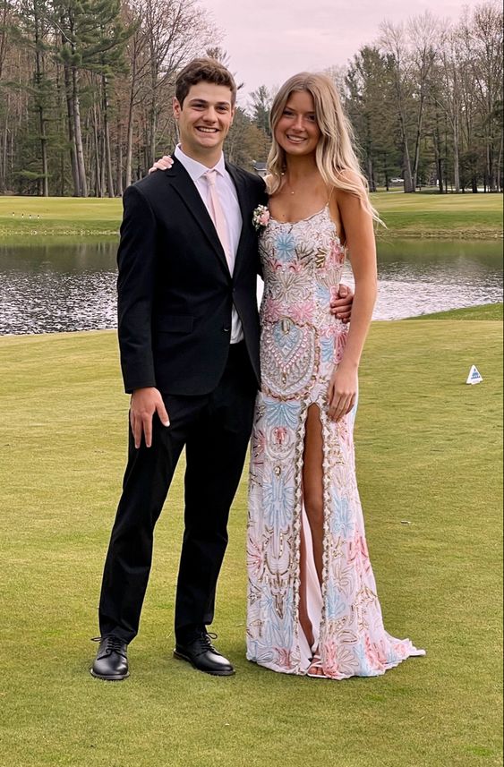 Spaghetti Straps Mermaid Long Prom Dress With Side Slit, AST905
