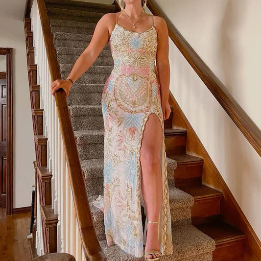 Spaghetti Straps Mermaid Long Prom Dress With Side Slit, AST905
