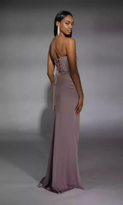 Sparkling pearl lace tight corset with slim shoulder straps that perfectly fit the body folds, high slits, and Prom Dresses on the sides