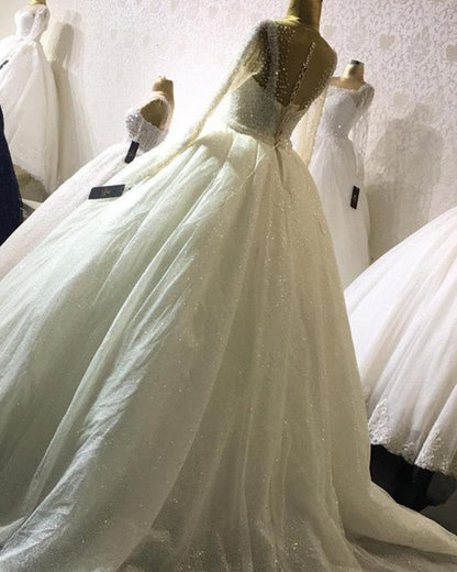 Bling Ball Gown Wedding Dress With Sleeves