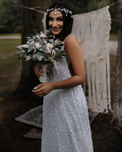 Boho Sparkles Wedding Dresses Open Back