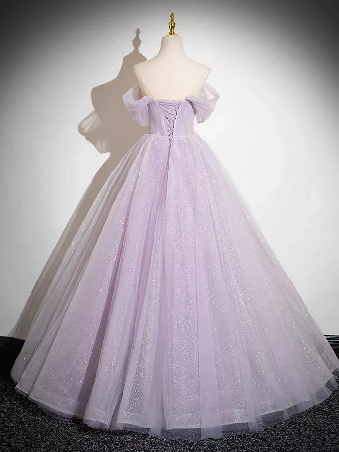 Wholesale Elegant A Line Off the Shoulder Appliques Tulle Prom Dress Ball Gown Charming