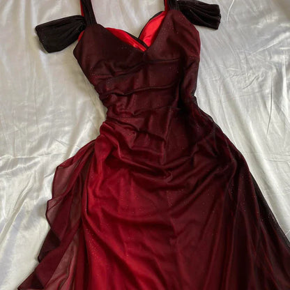 Special Burgundy Black Chiffon Long Prom Dress, AST880