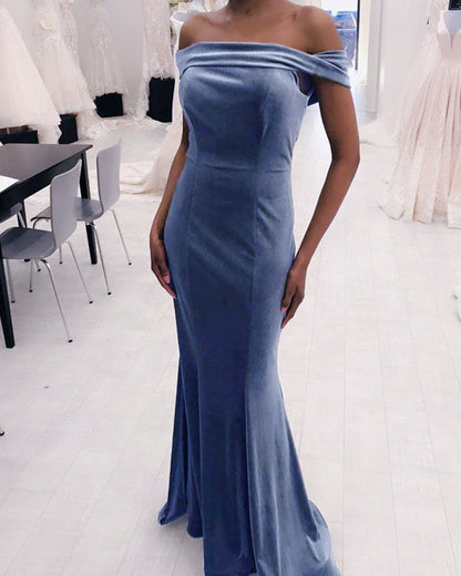 Mermaid Velvet Off The Shoulder Dresses Bridesmaid